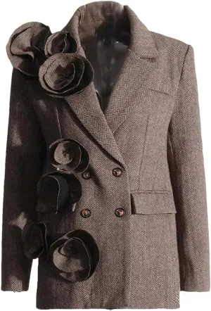 Women Solid Spliced Appliques Notched Collar Long Sleeve Patchwork Button Slim Blazers