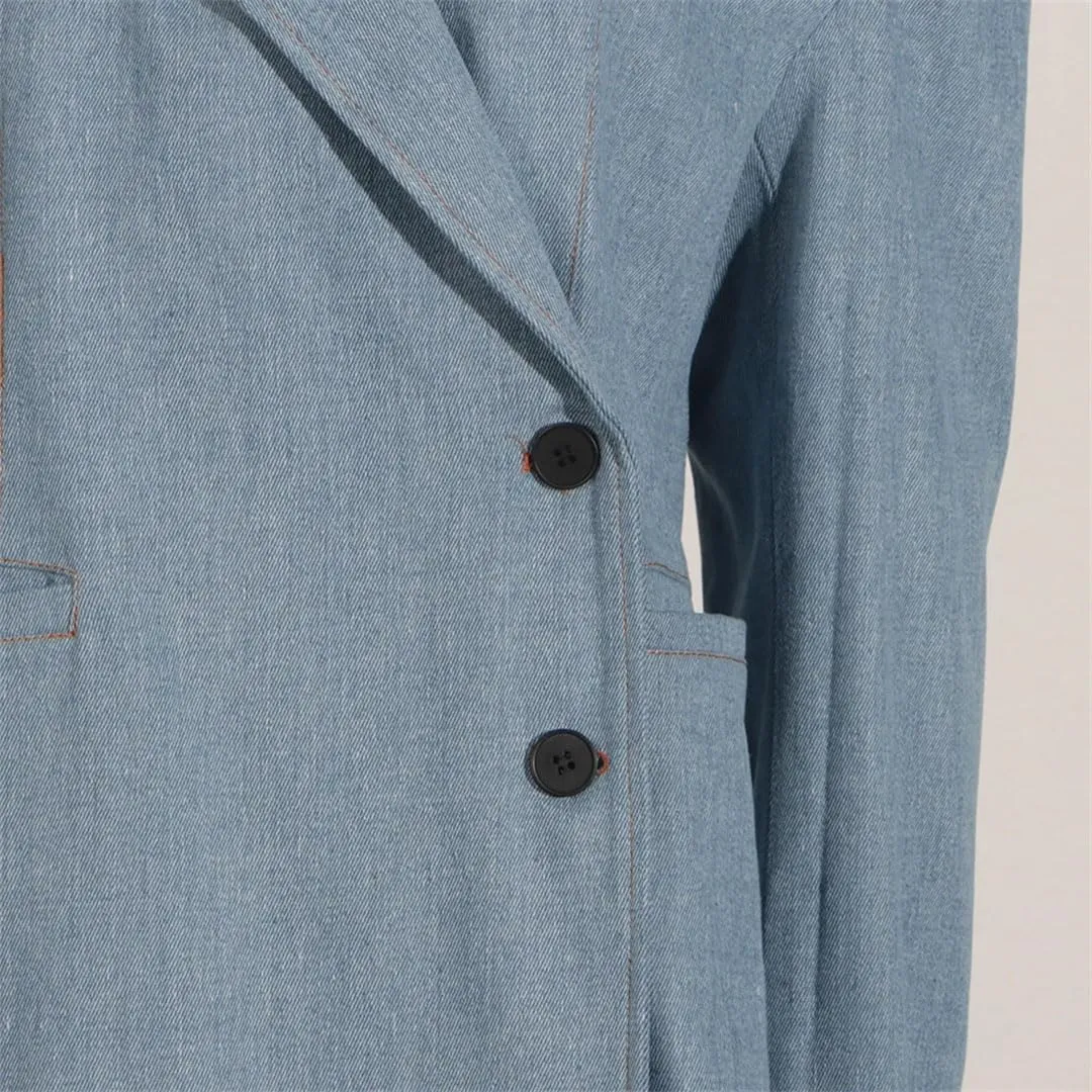 Women Solid Spliced Button Loose Jackets Lapel Long Sleeve Temperament Blazers