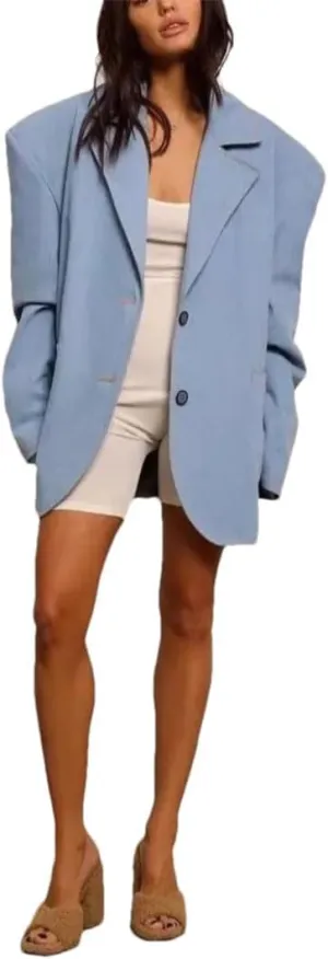 Women Solid Spliced Button Loose Jackets Lapel Long Sleeve Temperament Blazers