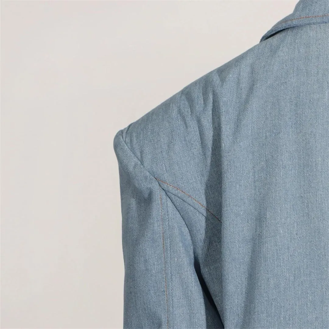 Women Solid Spliced Button Loose Jackets Lapel Long Sleeve Temperament Blazers