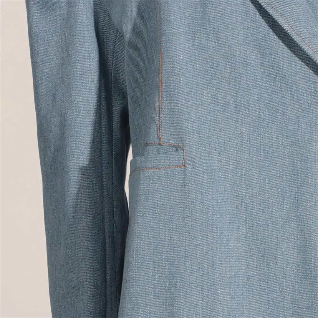 Women Solid Spliced Button Loose Jackets Lapel Long Sleeve Temperament Blazers