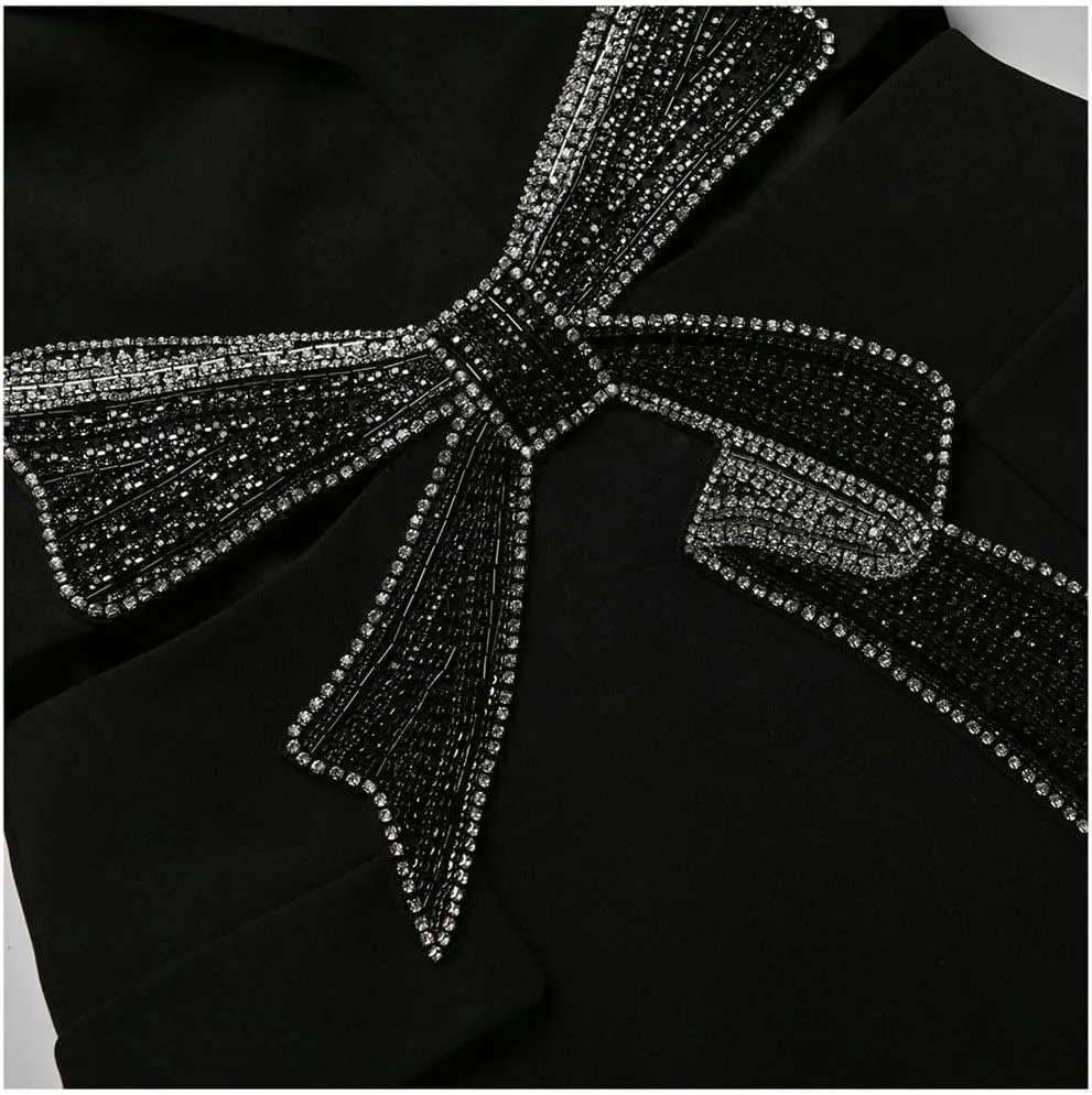 Women Solid Spliced Diamonds Hollow Out Jackets Lapel Short Sleeve Tunic Slimming Blazers