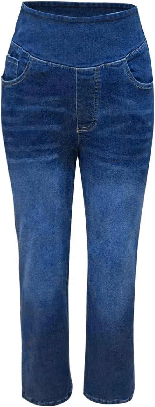 Women Sweatpant Jeans,Sweatpants That Look Like Jeans,High Waisted Stretchy Pull On Wide Leg Denim Pants with Pockets
