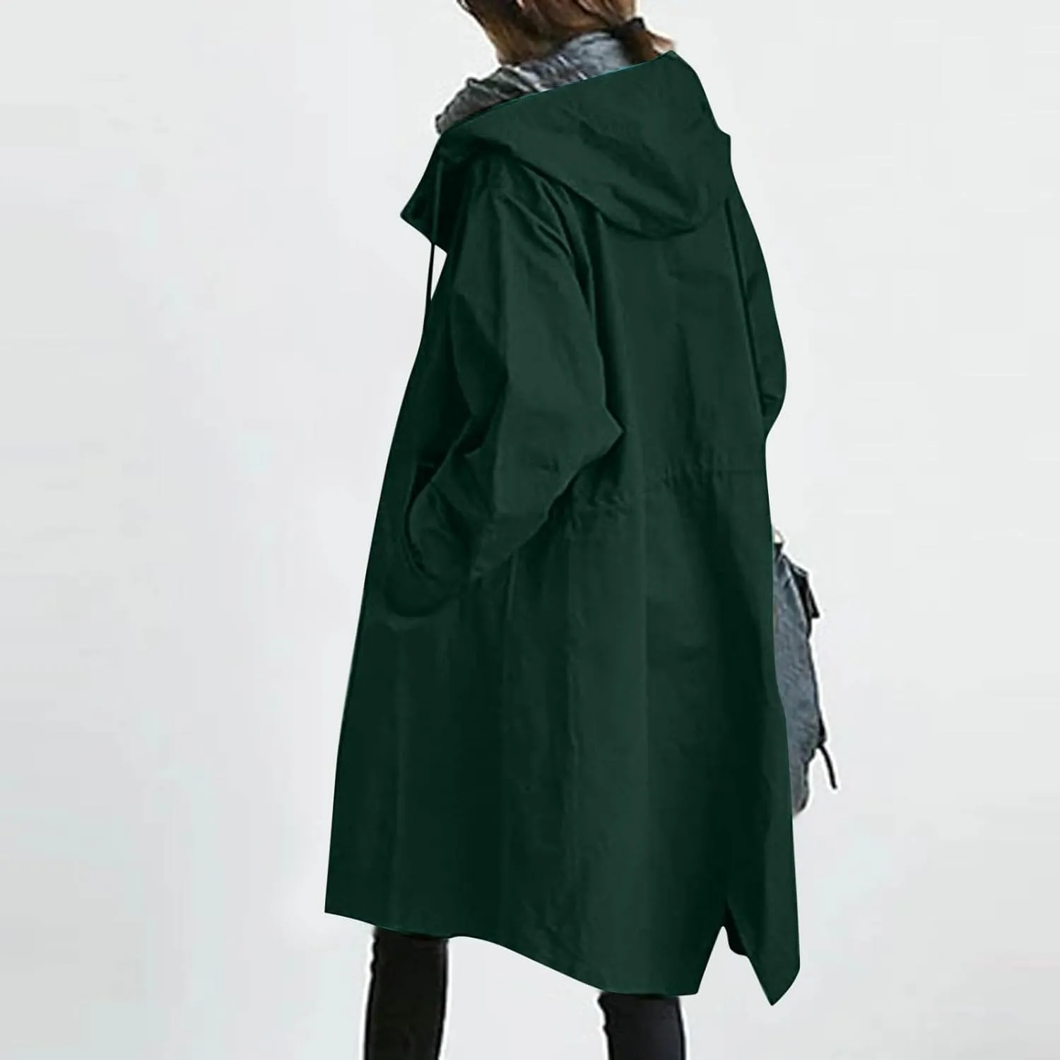 Women Trench Coat Long Sleeve Solid Pocket Cardigan Button Top Sweater Knit Hooded Coat Lapel Slim Casual Petite
