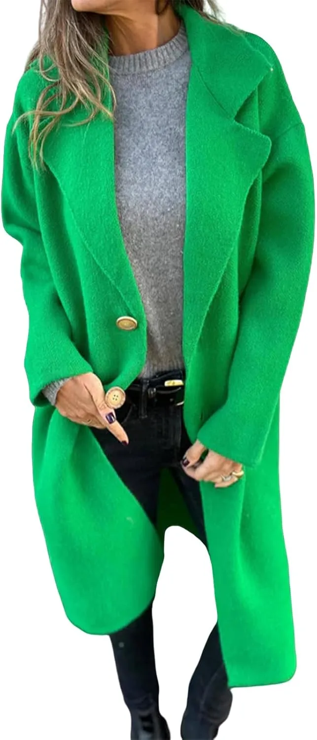 Women Winter Trench Coat Oversized Wool Blend Overcoat Notch Lapel Button Down Jacket Coats Casual Loose Fit Outwear