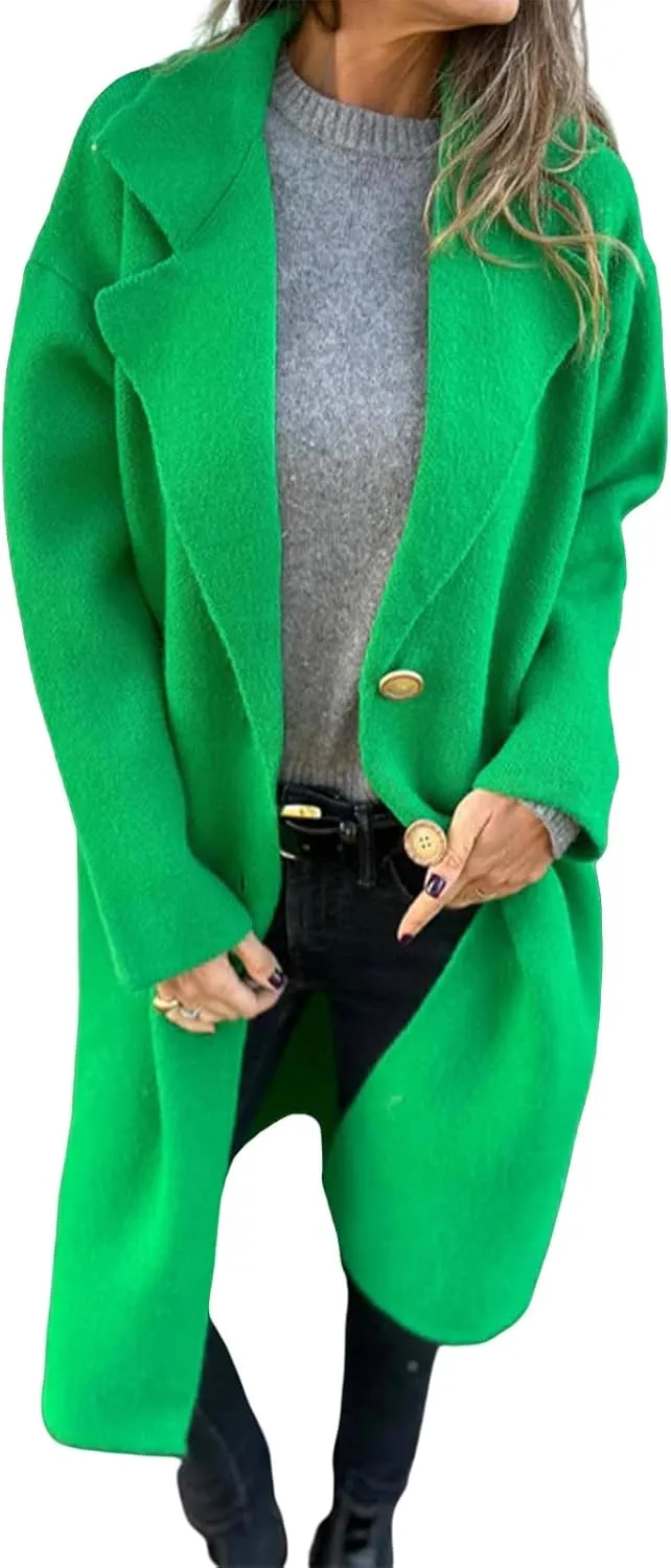 Women Winter Trench Coat Oversized Wool Blend Overcoat Notch Lapel Button Down Jacket Coats Casual Loose Fit Outwear