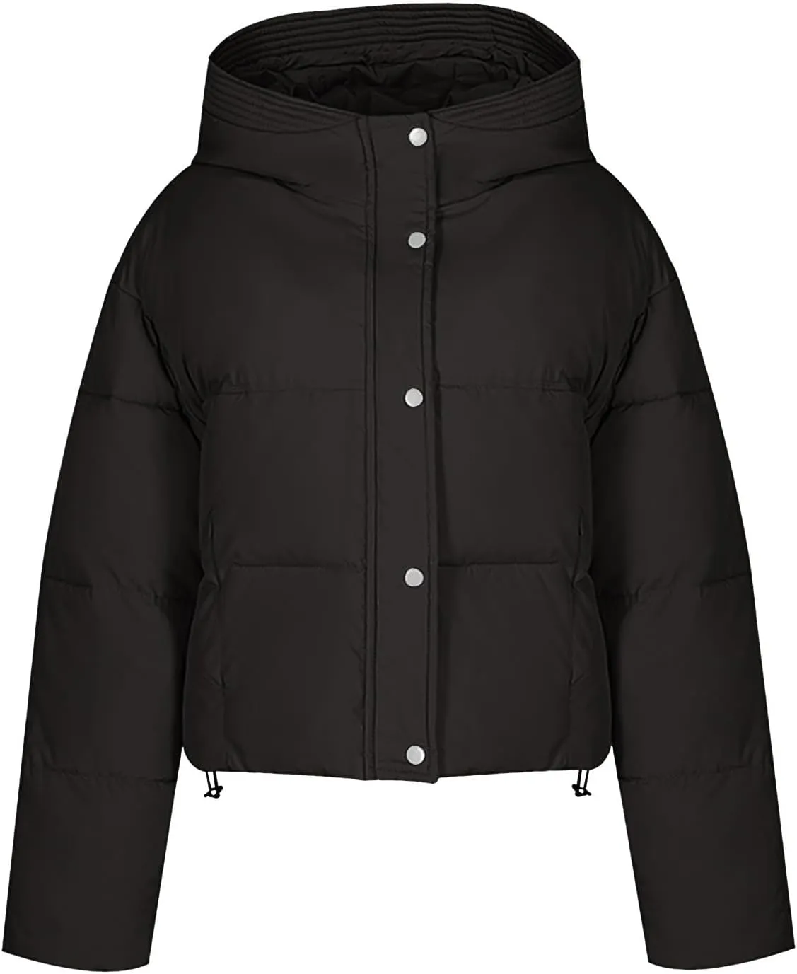 Women Winter Warm Coat Thicken Casual Solid Cropped Puffer Jacket Insulated Zip Up Hooded Overcoat with Pocket