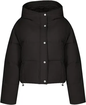 Women Winter Warm Coat Thicken Casual Solid Cropped Puffer Jacket Insulated Zip Up Hooded Overcoat with Pocket