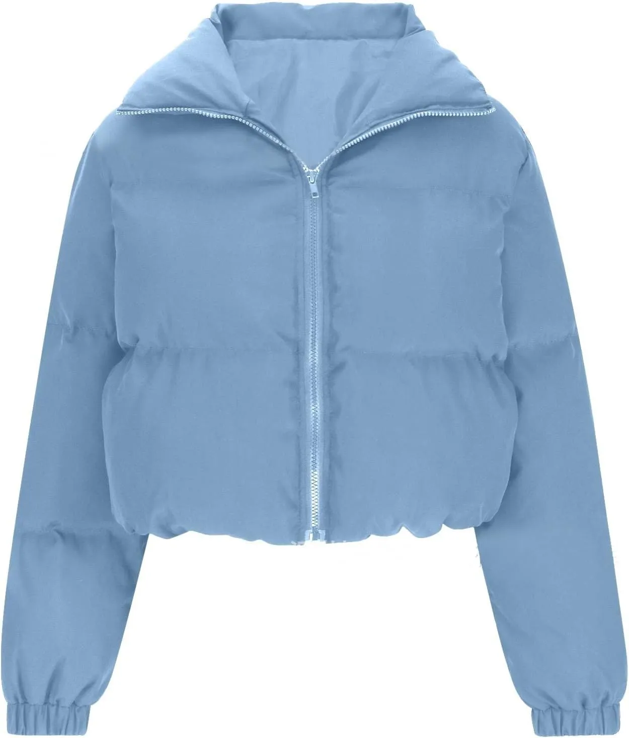 Women's 2024 Winter Long Sleeve Zip Cropped Puffer Jacket Parkas Pockets Baggy Short Down Coats Warm Quilted Jacket