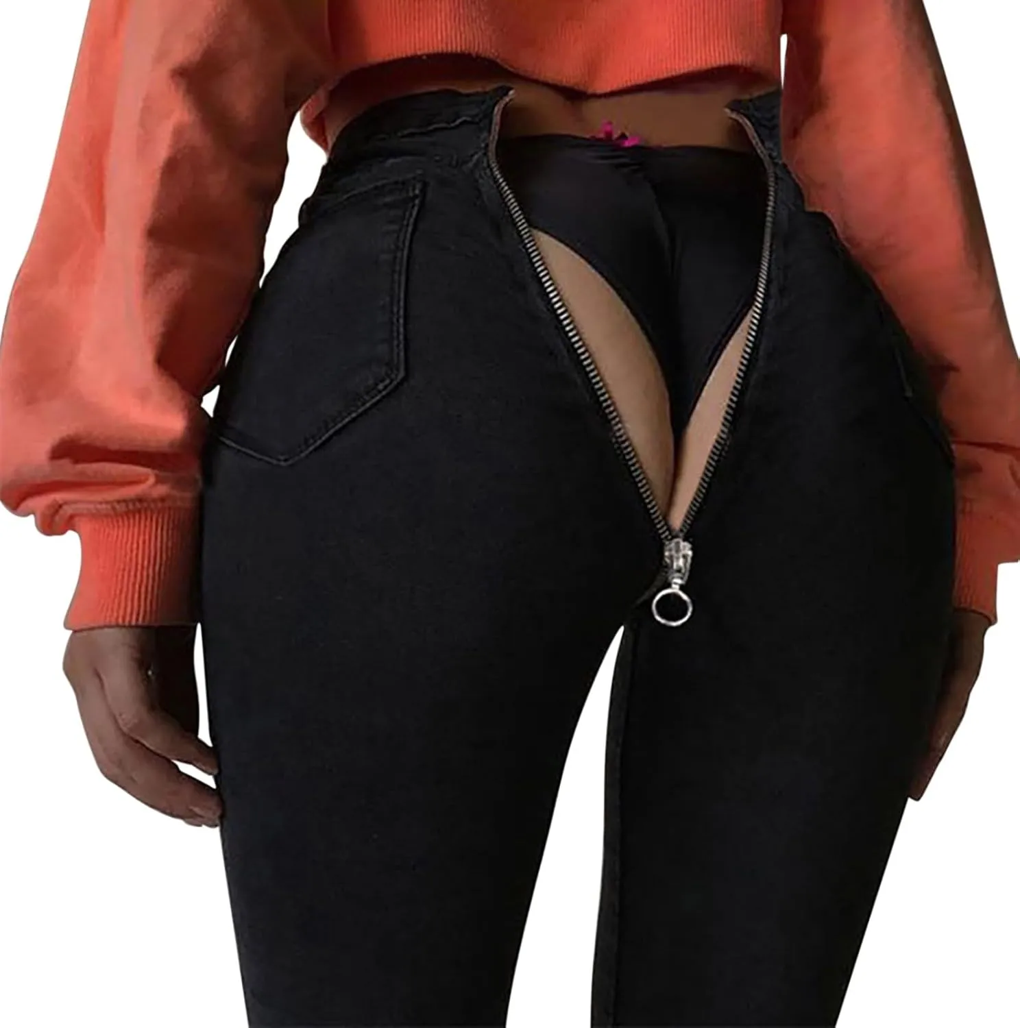 Womens Back Zipper Jeans Trendy Slim Fit Petite Sexy High Waisted Skinny Jeans Stretch Denim Pants with Pockets 2025