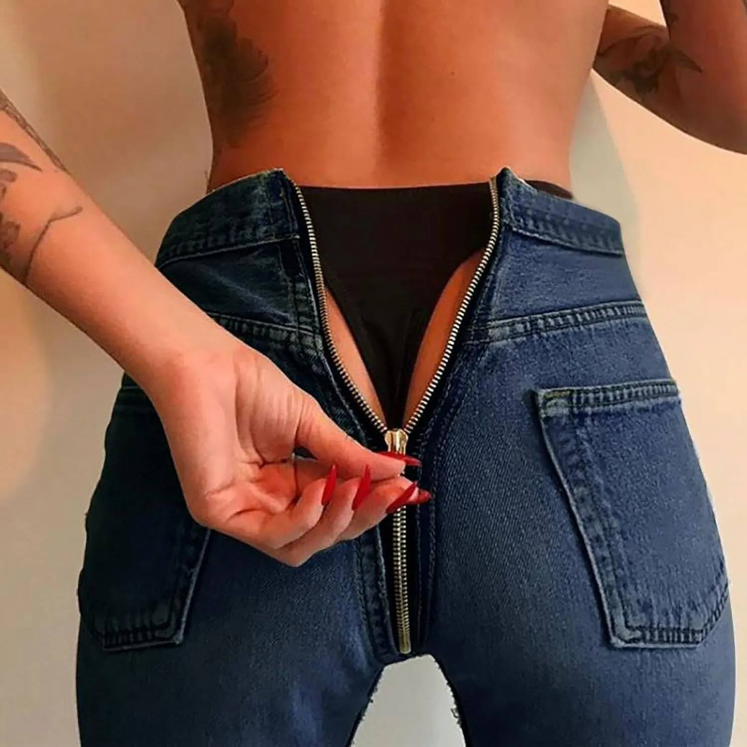 Womens Back Zipper Jeans Trendy Slim Fit Petite Sexy High Waisted Skinny Jeans Stretch Denim Pants with Pockets 2025