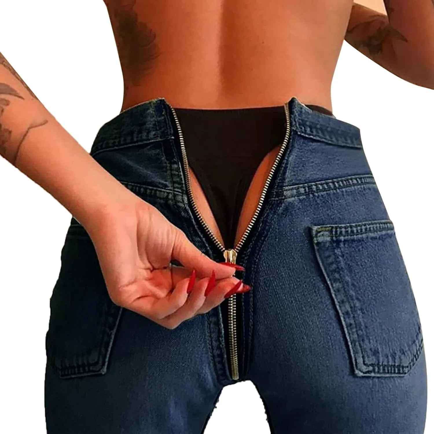 Womens Back Zipper Jeans Trendy Slim Fit Petite Sexy High Waisted Skinny Jeans Stretch Denim Pants with Pockets 2025