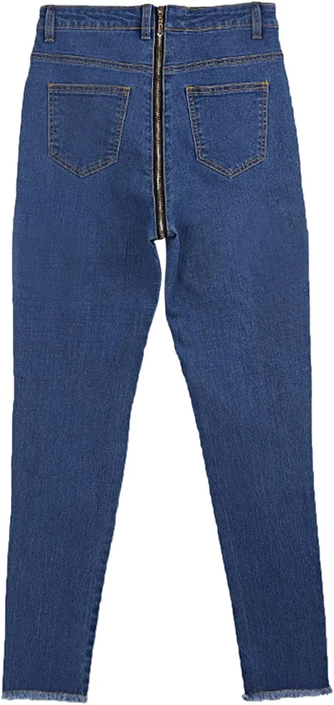 Womens Back Zipper Jeans Trendy Slim Fit Petite Sexy High Waisted Skinny Jeans Stretch Denim Pants with Pockets 2025