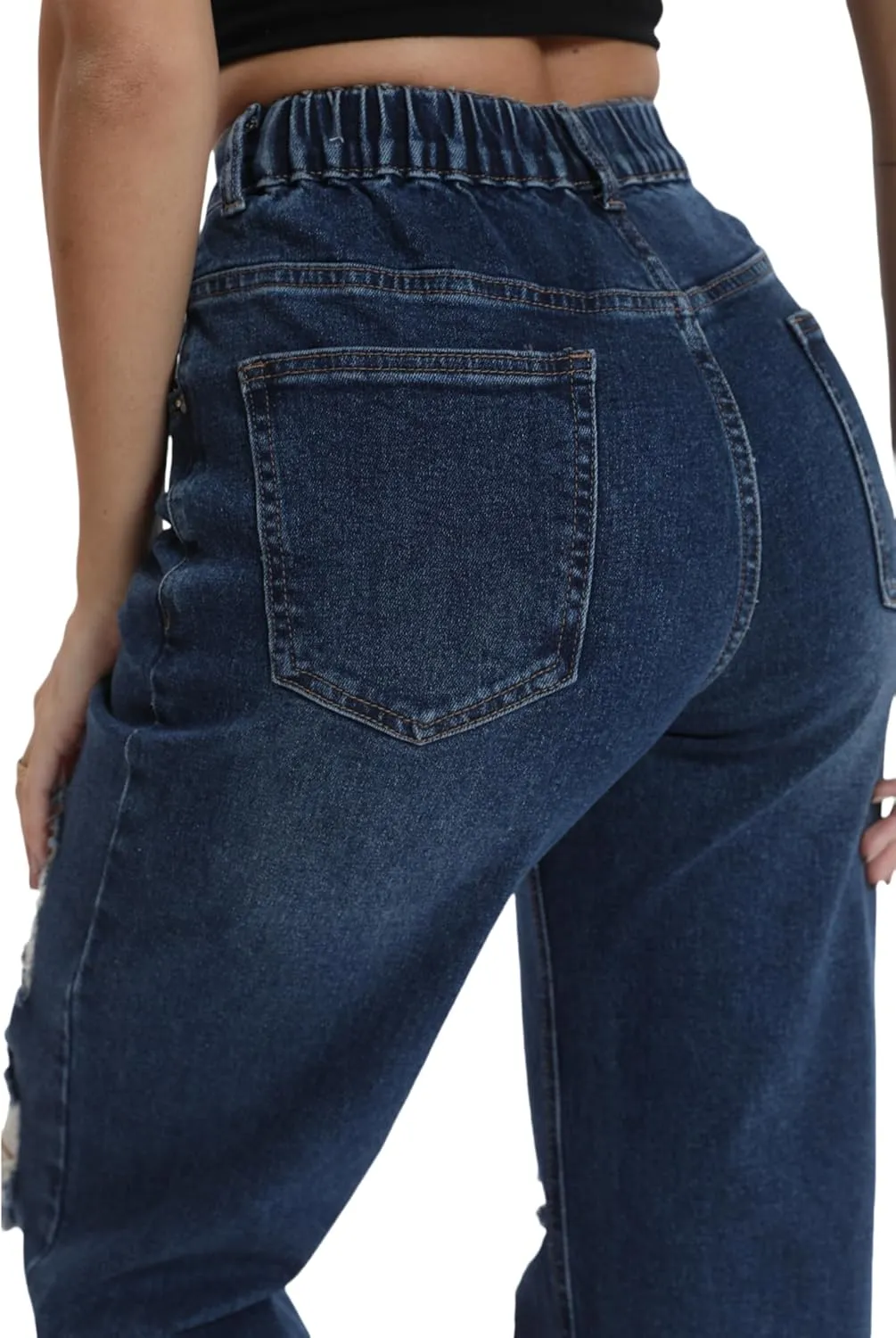 Womens Baggy Wide Leg Distressed High Waisted Boyfriend Jeans Loose Denim Pant