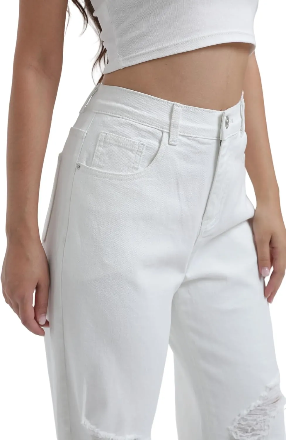 Womens Baggy Wide Leg Distressed High Waisted Boyfriend Jeans Loose Denim Pant