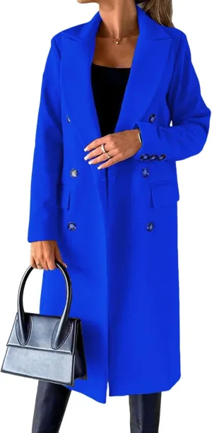 Women's Big Notch Lapel Single Breasted Mid-Long Wool Blend Coat Double Breasted Trench Coat Fall Winter Clothes