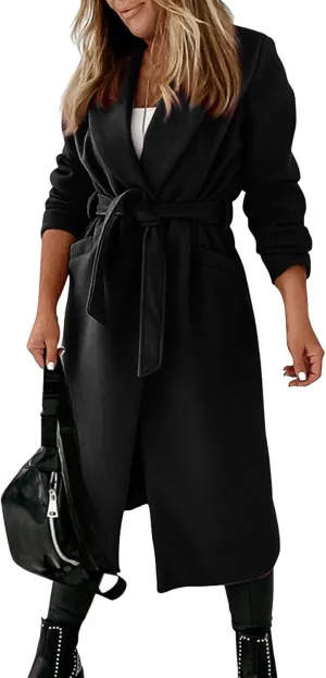 Women's Big Notch Lapel Single Breasted Mid-Long Wool Blend Coat Double Breasted Trench Coat Fall Winter Clothes