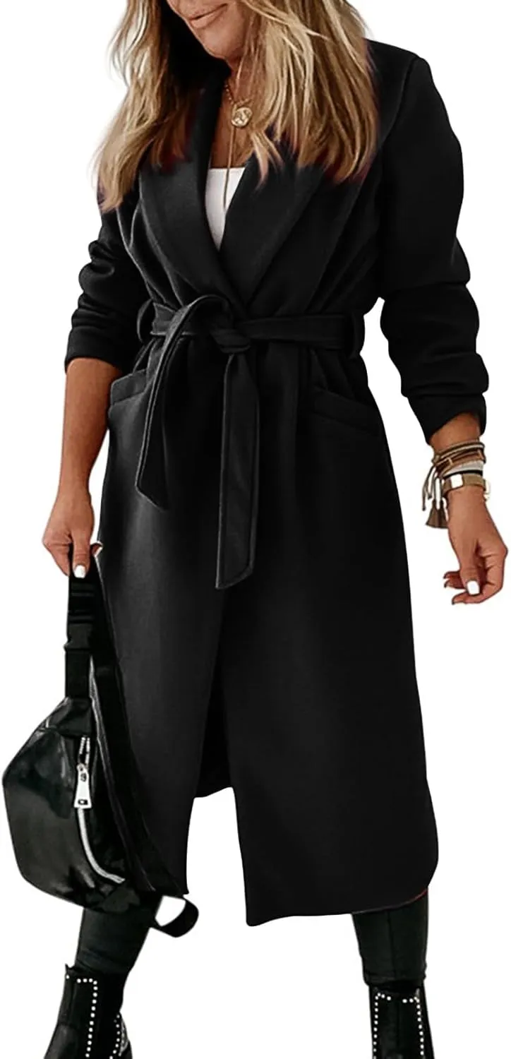 Women's Big Notch Lapel Single Breasted Mid-Long Wool Blend Coat Double Breasted Trench Coat Fall Winter Clothes