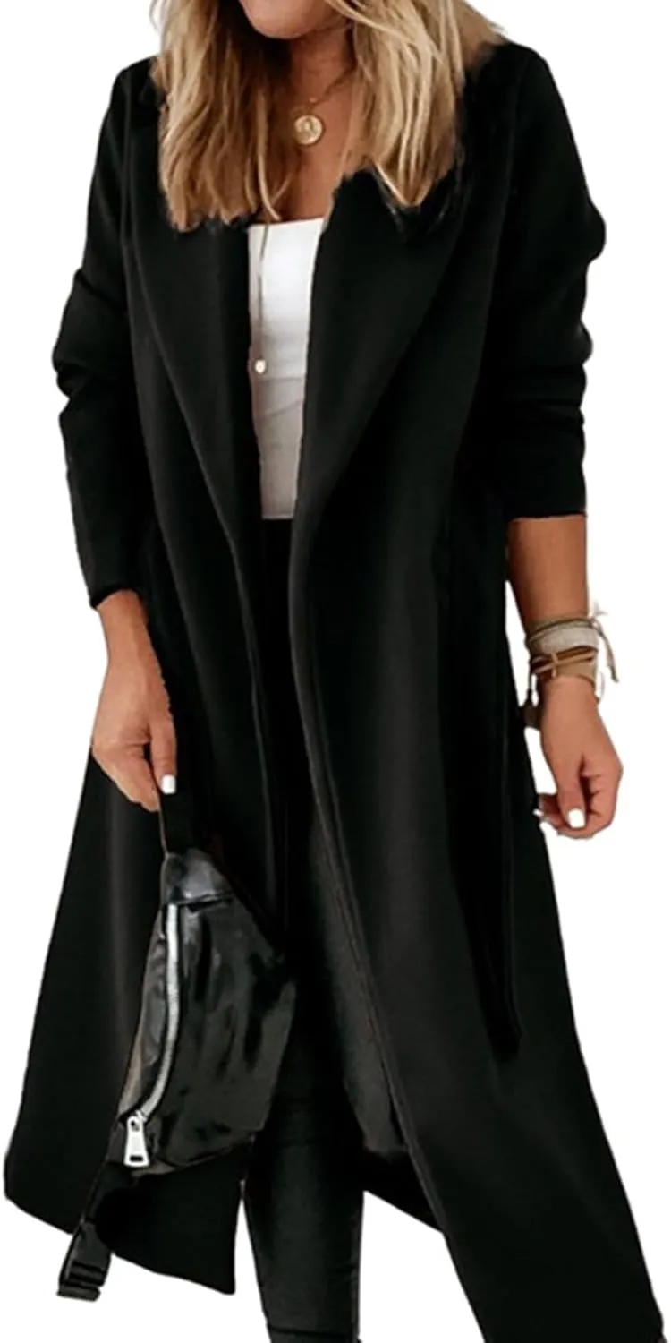 Women's Big Notch Lapel Single Breasted Mid-Long Wool Blend Coat Double Breasted Trench Coat Fall Winter Clothes