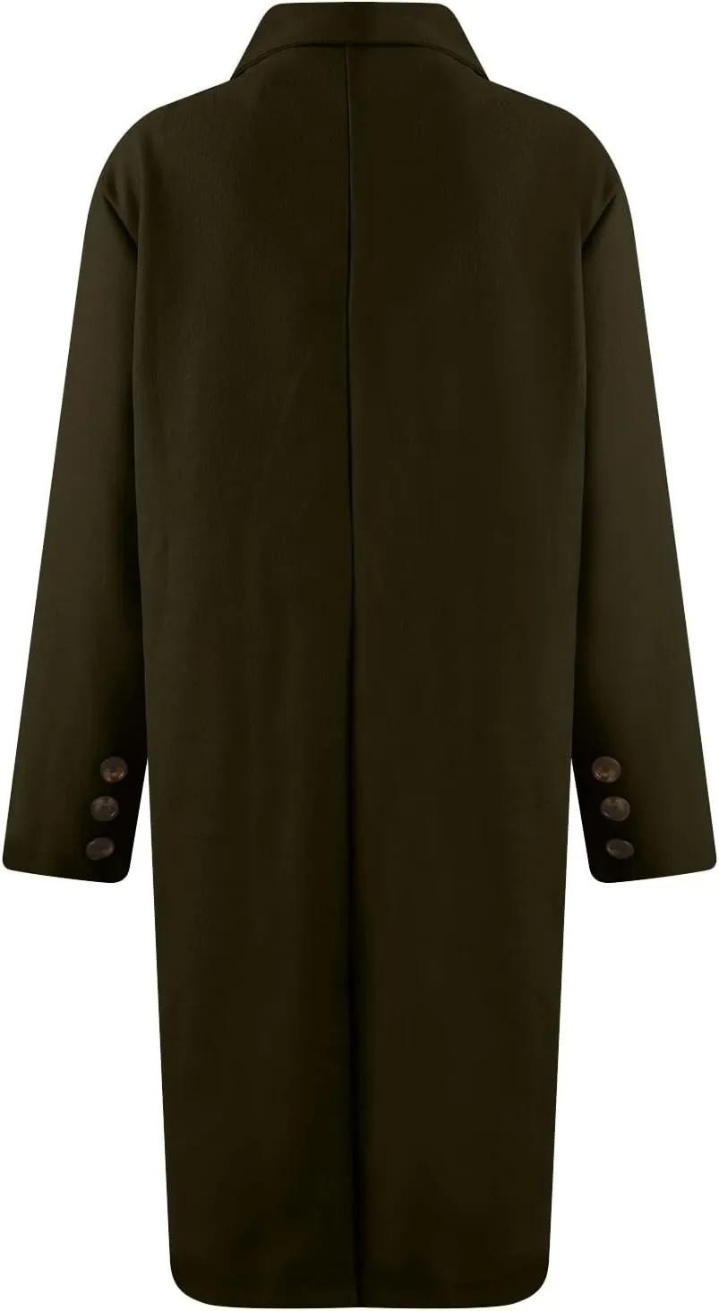 Women's Big Notch Lapel Single Breasted Mid-Long Wool Blend Coat Double Breasted Trench Coat Fall Winter Clothes