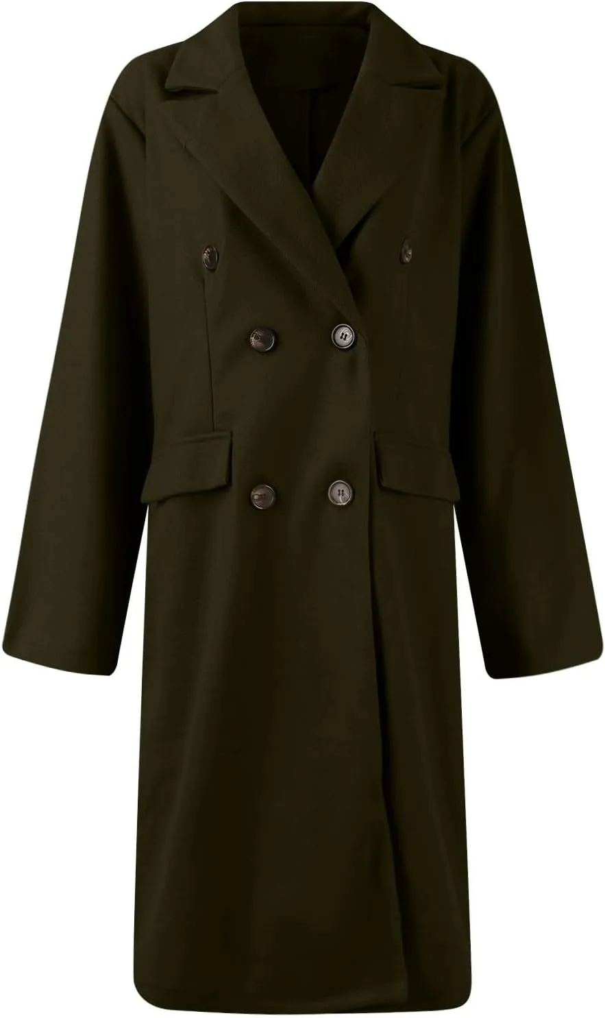 Women's Big Notch Lapel Single Breasted Mid-Long Wool Blend Coat Double Breasted Trench Coat Fall Winter Clothes