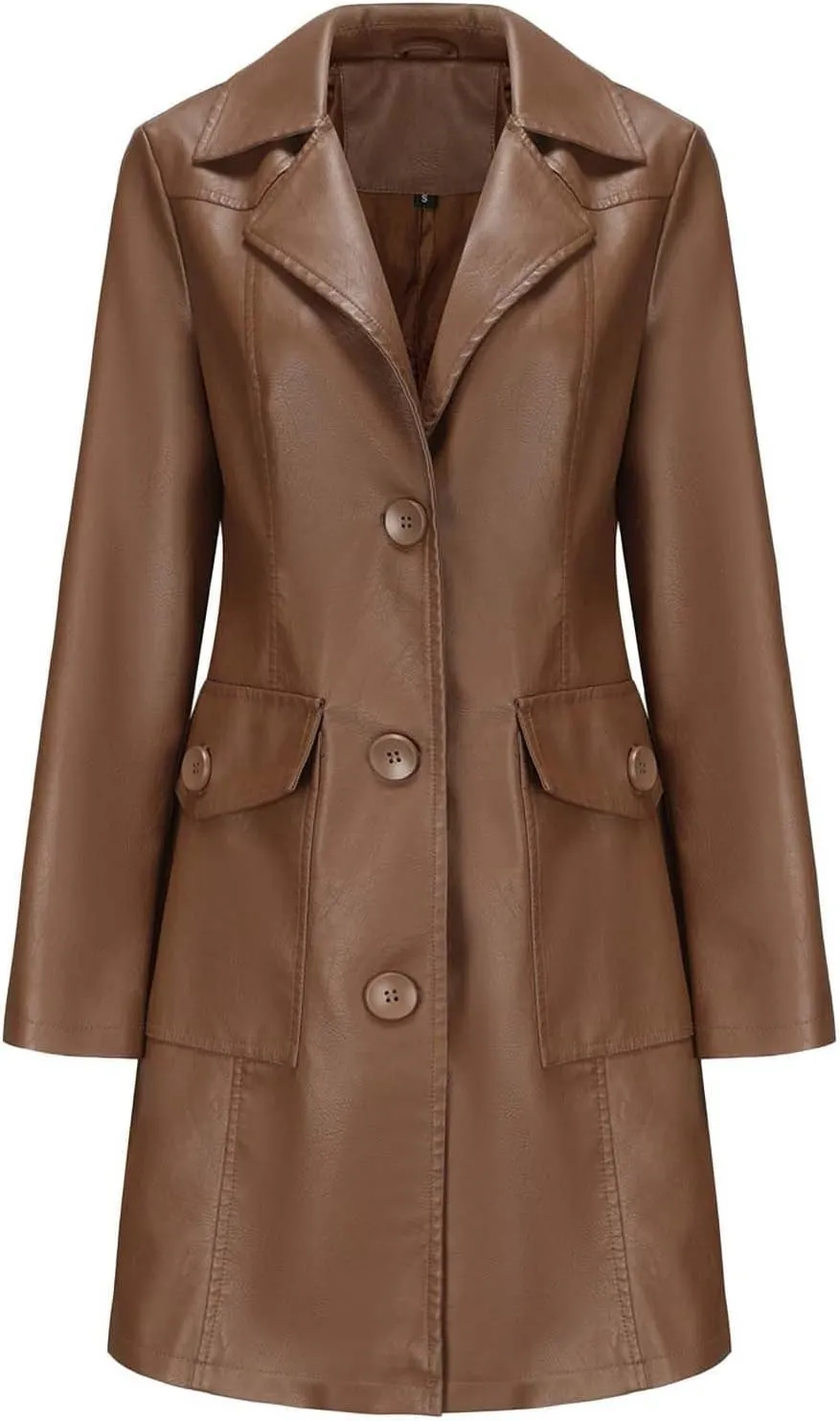 Women's Blazer Button Lapel Long Sleeve Pocket Leather Mid-Length Dressy Casual Business Comfy Stylish Work Suit