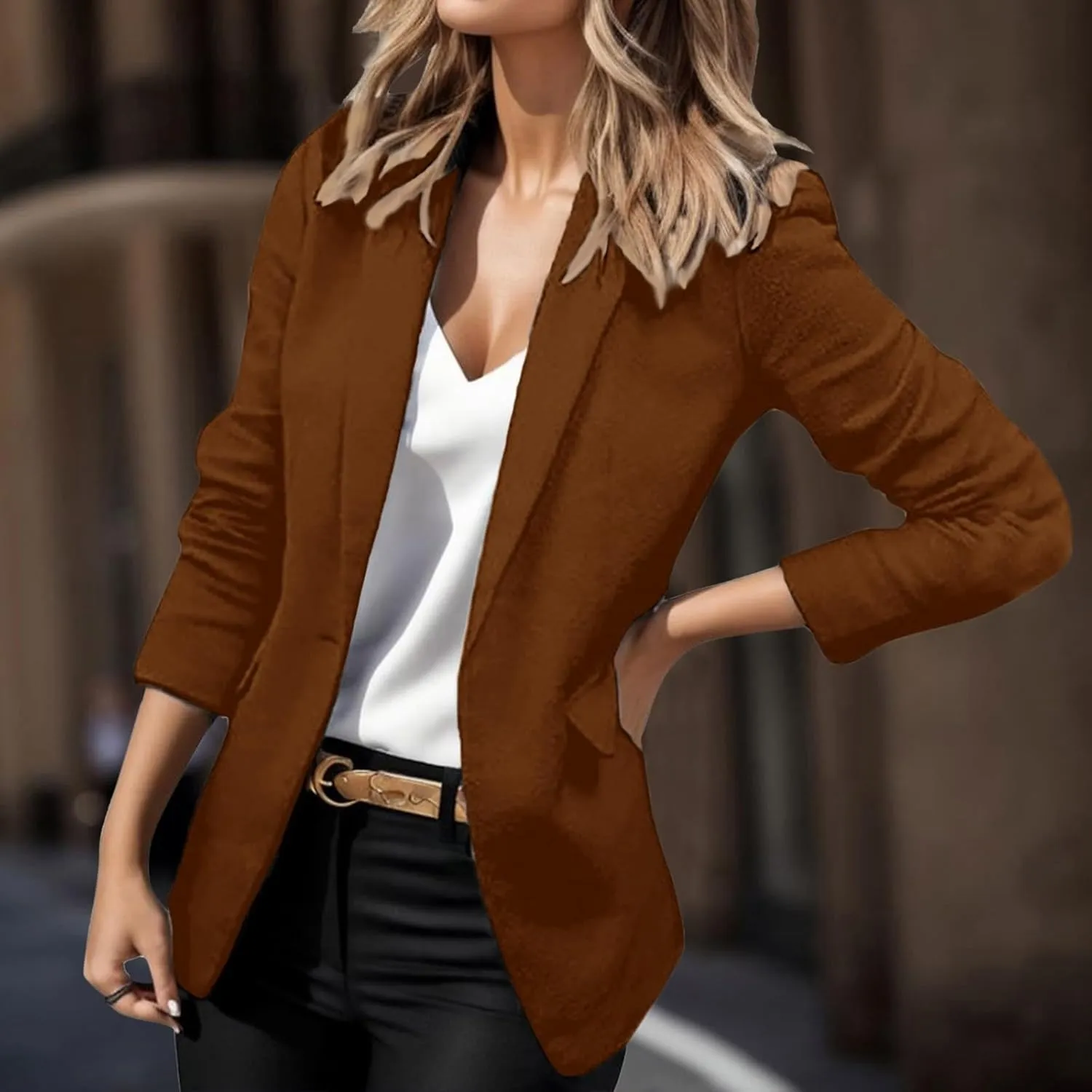 Womens Blazer Dresses Midi Length,Casual Solid Color Suit Jacket Lapel Keep Warm and Slim Blazers Casual Plus Size