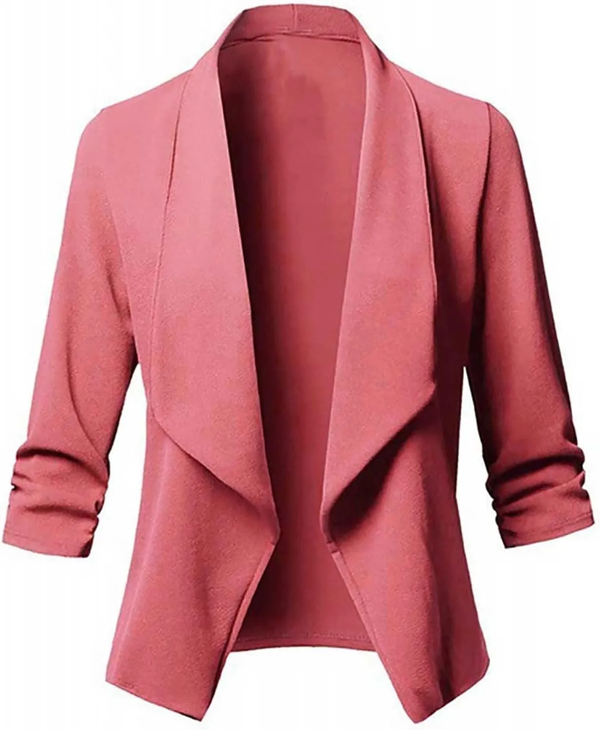 Womens Blazer Stretch 3/4 Gathered Sleeve Open Front Blazer Jackets Casual Lightweight Thin Work Office Blazers
