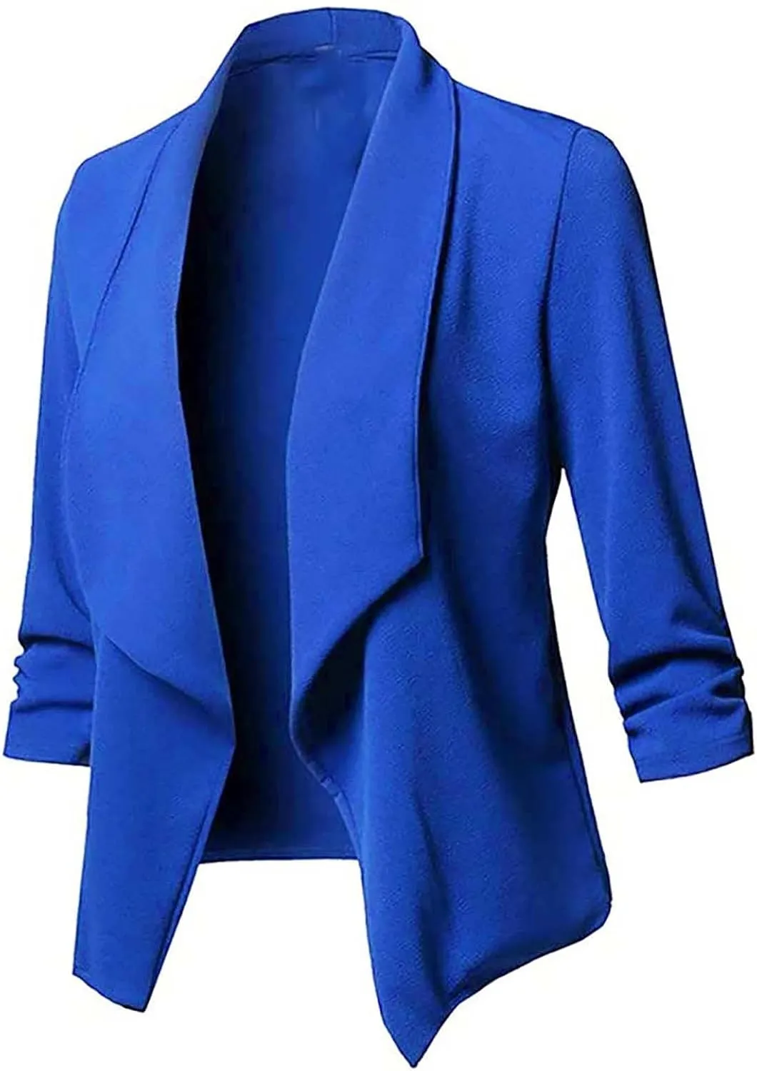 Womens Blazer Stretch 3/4 Gathered Sleeve Open Front Blazer Jackets Casual Lightweight Thin Work Office Blazers