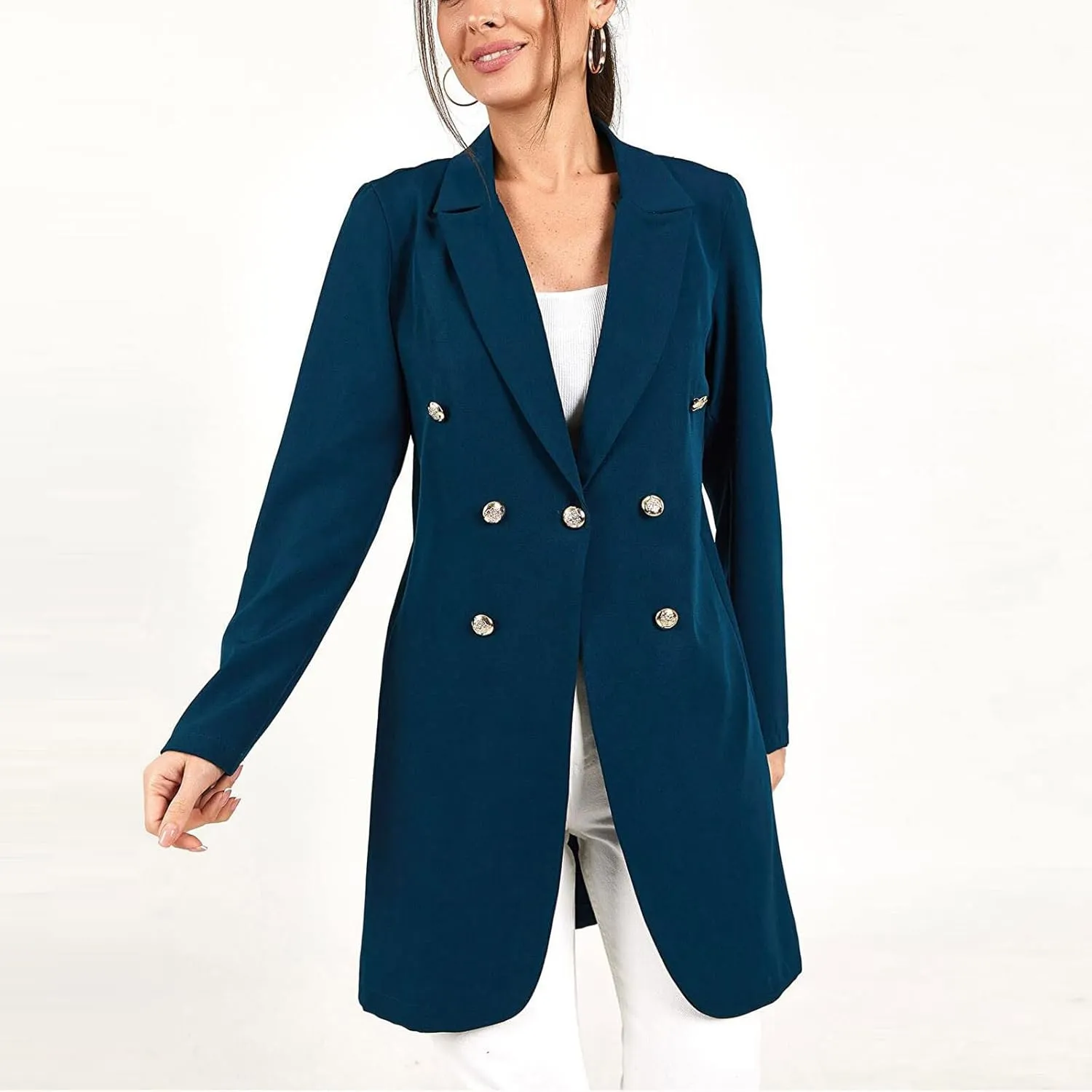 Women's Blazers Trench Coat Double Breasted Blazer Jackets Coat Fall Solid Long Sleeve Outerwear Coat