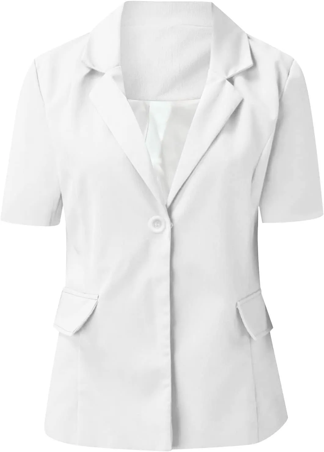 Women's Business Short Sleeve Blazer Jacket Casual Solid Open Front Tops Lapel Button Work Office Blazer Coat