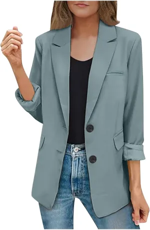 Womens Bussiness Casual Blazers with Shoulder Pads Fall Fashion Open Front Long Sleeve Work Office Oversized Blazer