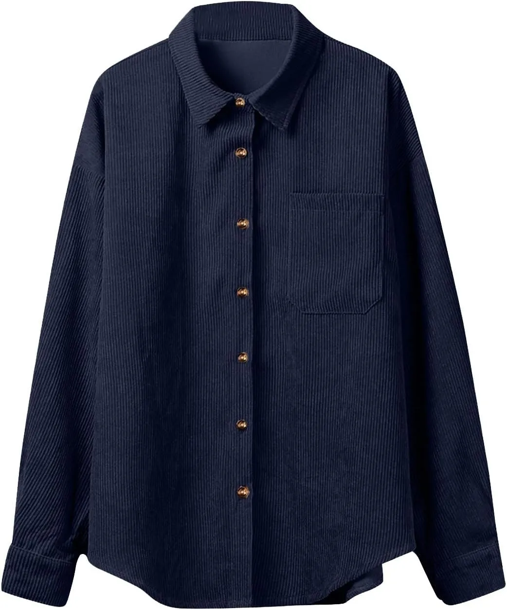 Womens Button Down Shirt Casual Loose Corduroy Jacket Long Sleeve Blouse Oversized Boyfriend Shacket with Pockets