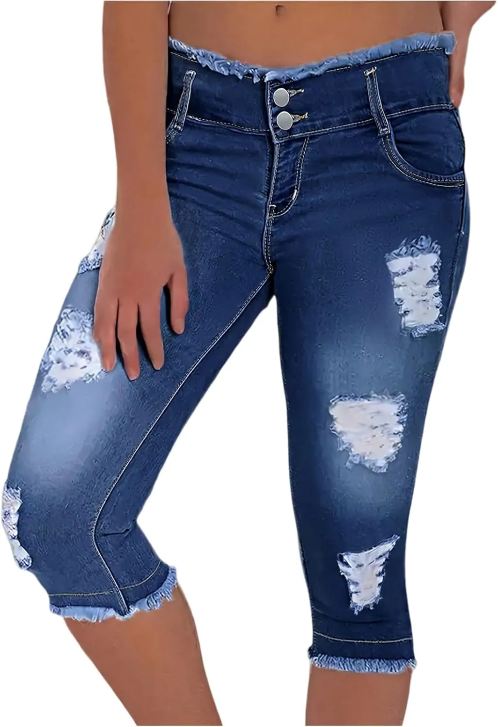 Womens Capris Jeans Low Rise Skinny Ripped Jeans Curvy Slim Fit Butt Lifting Distressed Cropped Denim Pants w/Pockets
