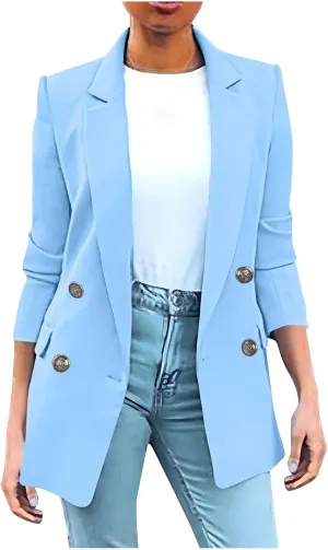 Womens Casual Blazer 2025 Long Sleeve Open Front Work Office Suit Jackets Lapel Button Blazer Jackets with Pockets