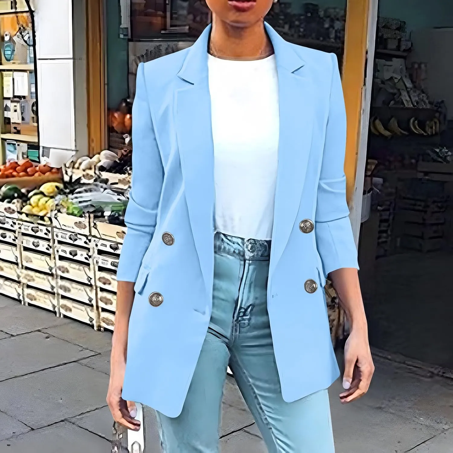Womens Casual Blazer 2025 Long Sleeve Open Front Work Office Suit Jackets Lapel Button Blazer Jackets with Pockets