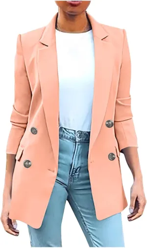 Womens Casual Blazer 2025 Long Sleeve Open Front Work Office Suit Jackets Lapel Button Blazer Jackets with Pockets