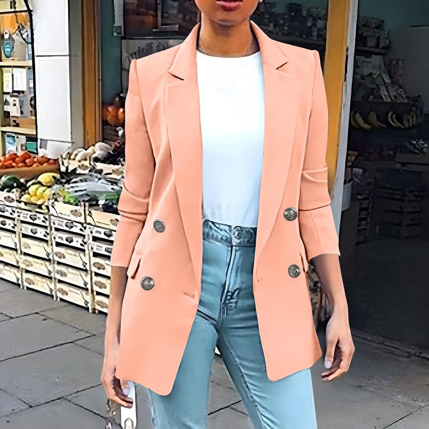 Womens Casual Blazer 2025 Long Sleeve Open Front Work Office Suit Jackets Lapel Button Blazer Jackets with Pockets