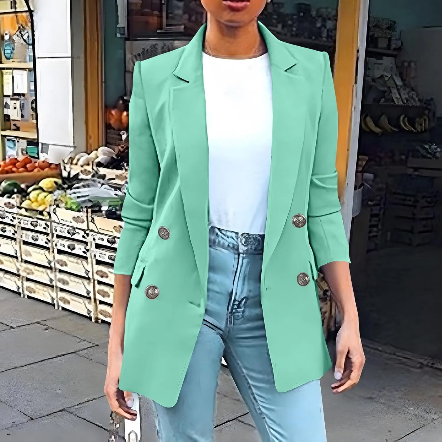 Womens Casual Blazer 2025 Long Sleeve Open Front Work Office Suit Jackets Lapel Button Blazer Jackets with Pockets