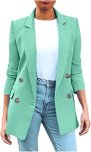 Womens Casual Blazer 2025 Long Sleeve Open Front Work Office Suit Jackets Lapel Button Blazer Jackets with Pockets
