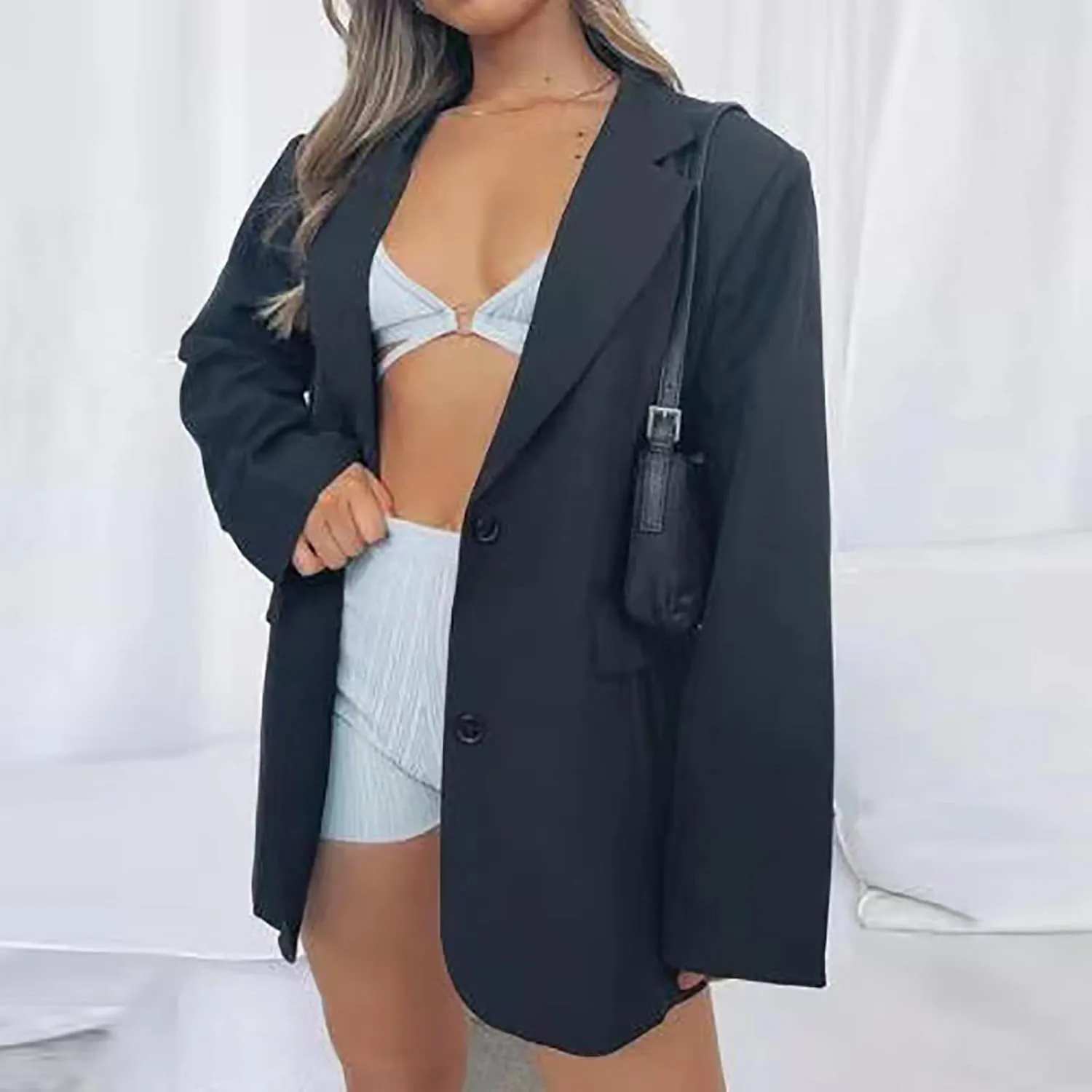 Womens Casual Blazer Jacket Oversized Long Sleeve Open Front Solid Work Office Blazer Casual Elegant Suit Jackets