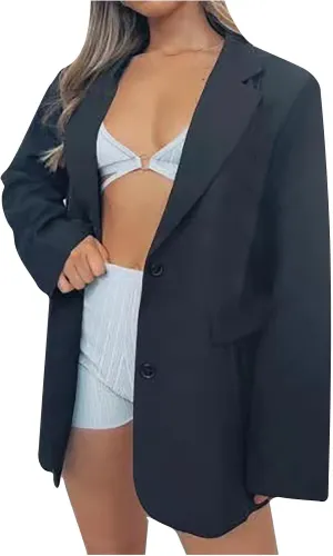 Womens Casual Blazer Jacket Oversized Long Sleeve Open Front Solid Work Office Blazer Casual Elegant Suit Jackets