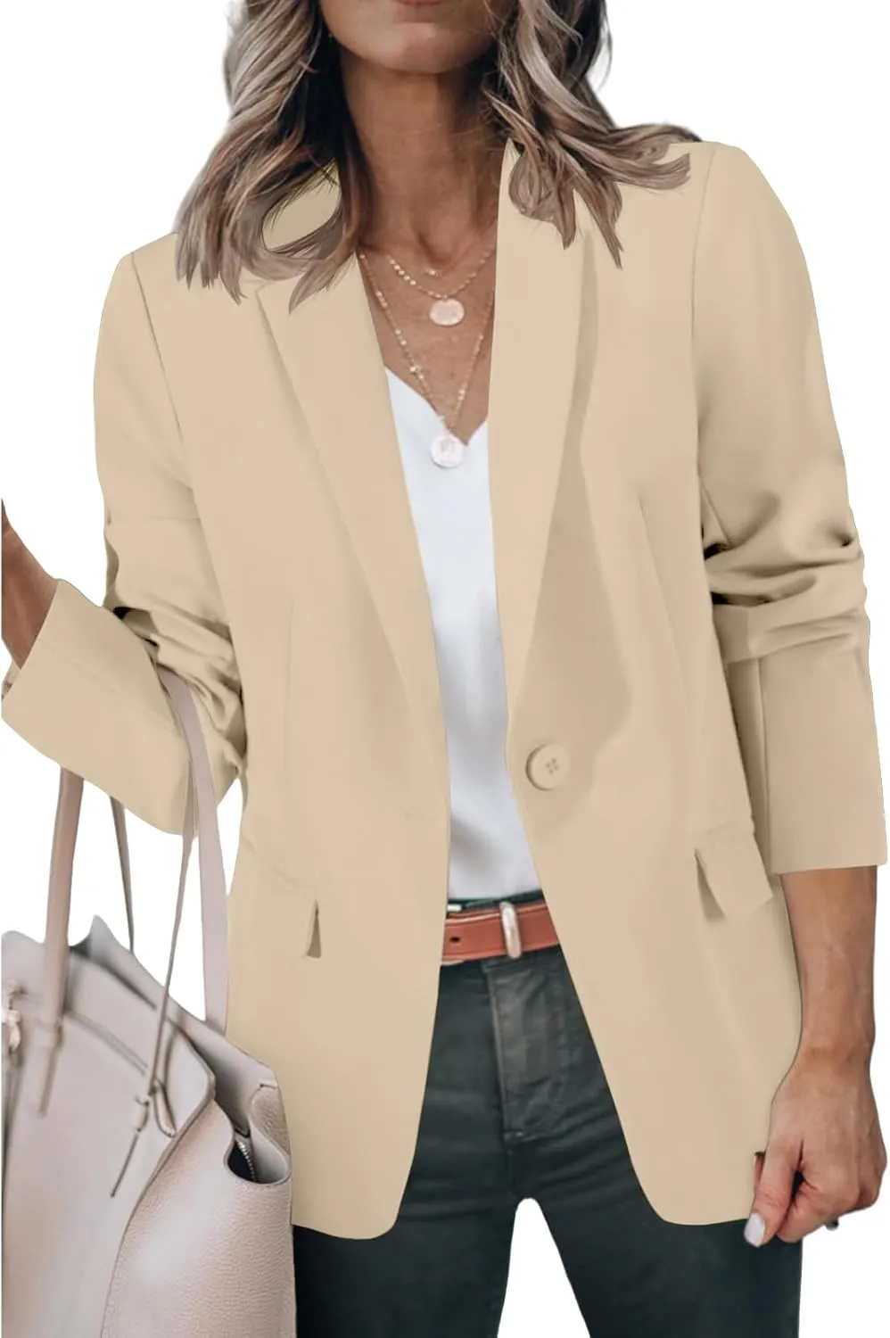 Womens Casual Blazers Business Casual Jackets Long Sleeve Notch Lapel Work Office Blazers Open Front Suit Jacket