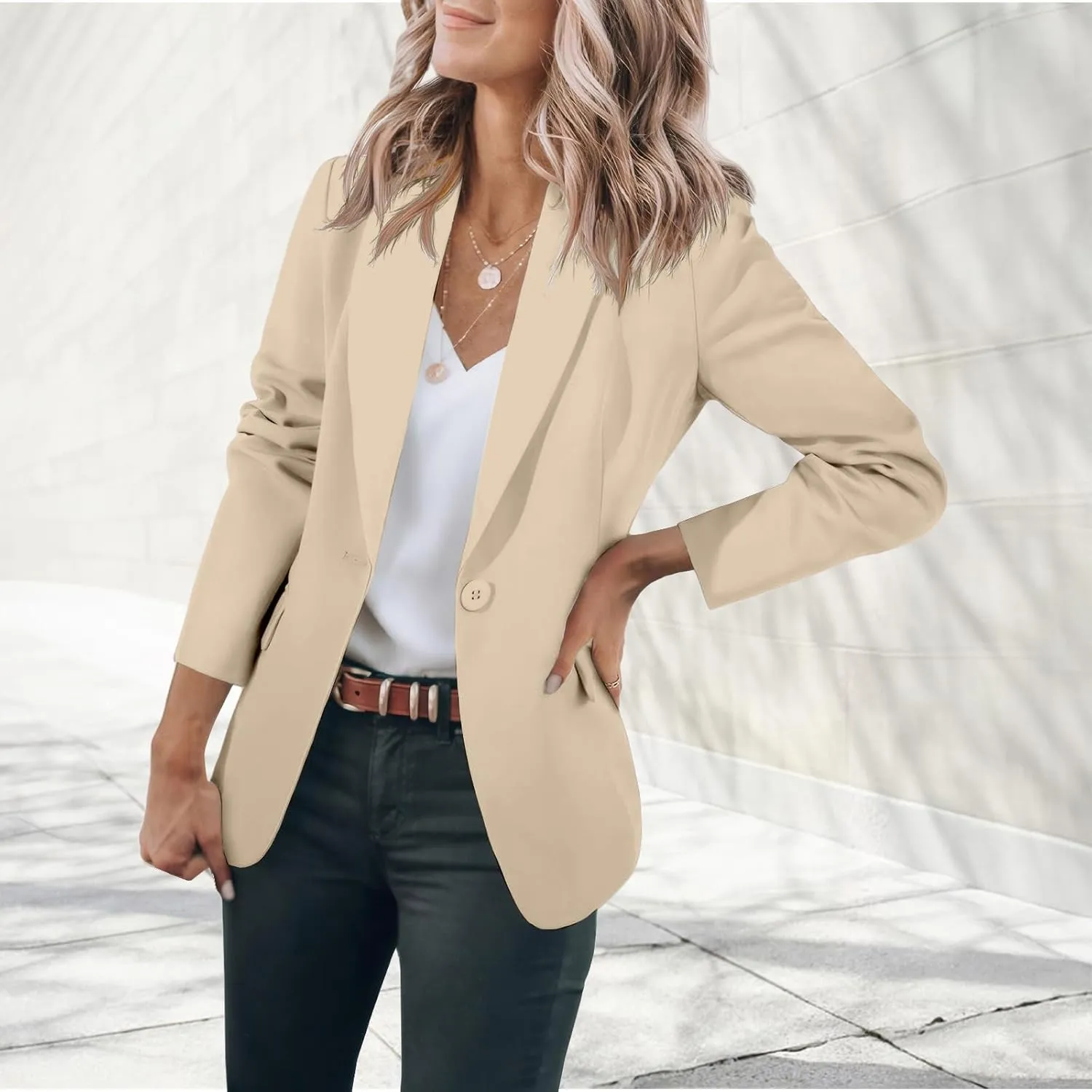 Womens Casual Blazers Business Casual Jackets Long Sleeve Notch Lapel Work Office Blazers Open Front Suit Jacket