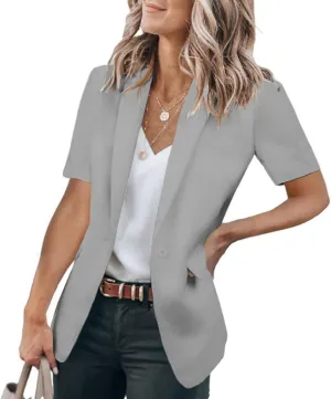 Womens Casual Blazers Open Front Short Sleeve Cardigan Business Top Loose Fit Blazer Work Office Suit Jackets