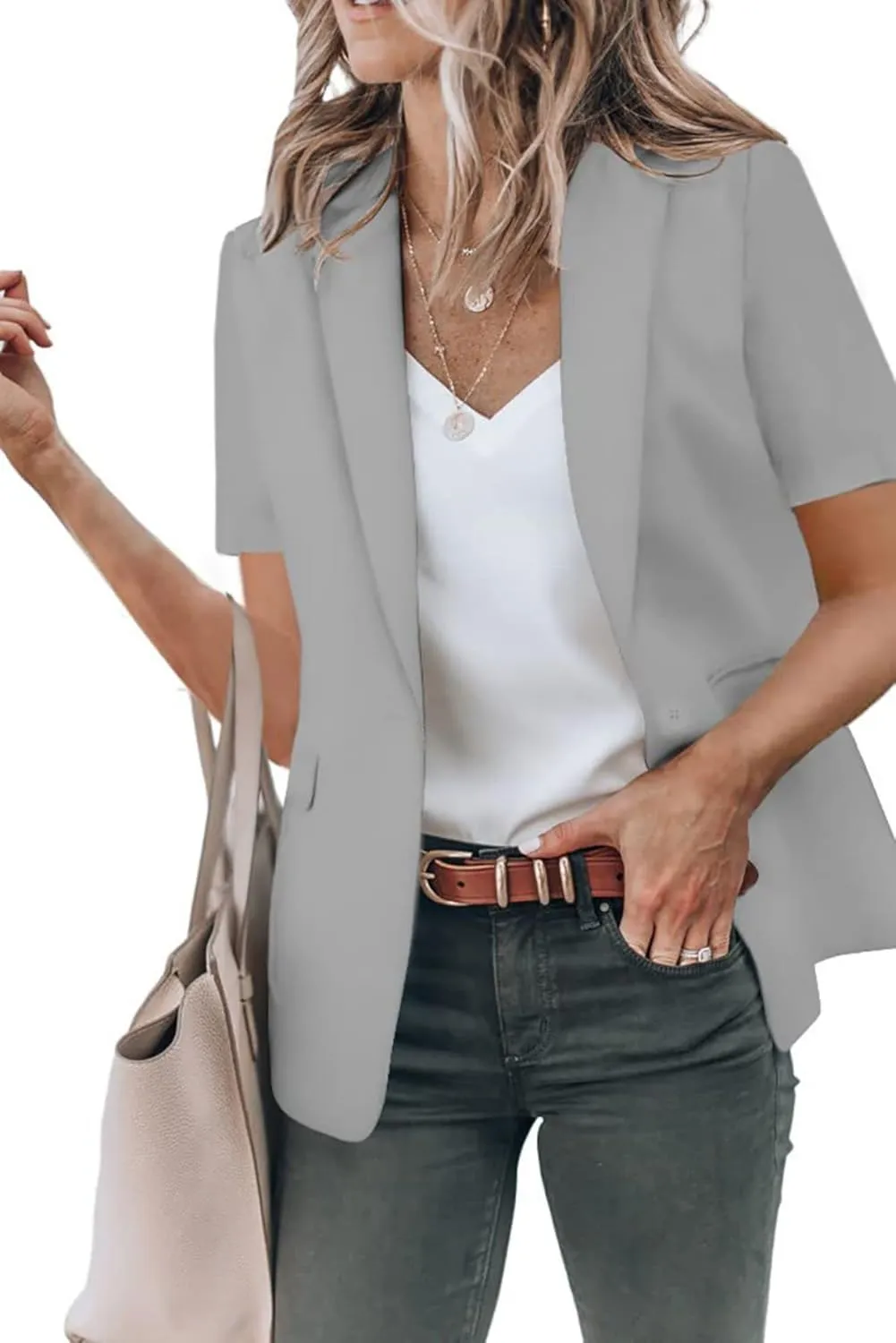 Womens Casual Blazers Open Front Short Sleeve Cardigan Business Top Loose Fit Blazer Work Office Suit Jackets