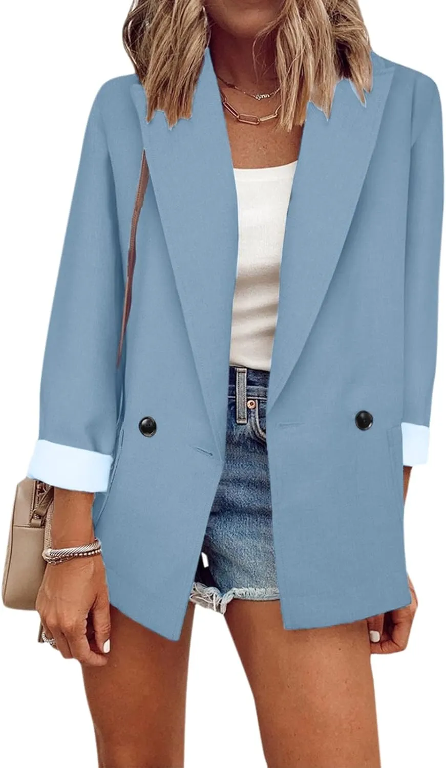 Womens Casual Blazers Open Front,Outwear Jacket Suit Work Lady Solid Elegant Office Button Blazers for Women Business
