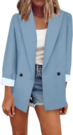 Womens Casual Blazers Open Front,Outwear Jacket Suit Work Lady Solid Elegant Office Button Blazers for Women Business