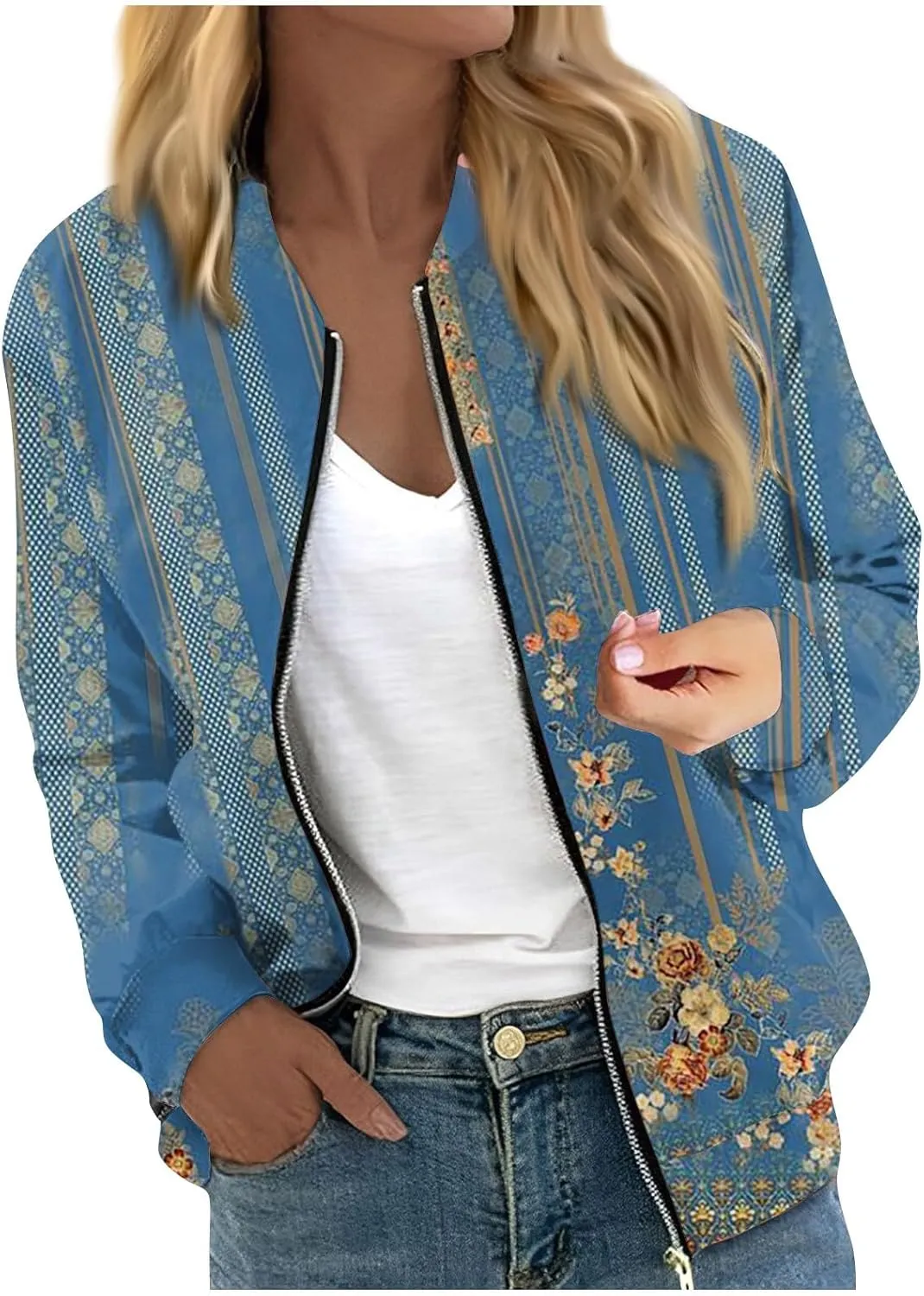 Women's Casual Bomber Jacket Lightweight Windbreaker Jackets Long Sleeve Windproof Spring Fall Jackets with Pockets