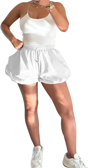Women's Casual Bubble Shorts Elastic High Waist Workout Puffy Shorts